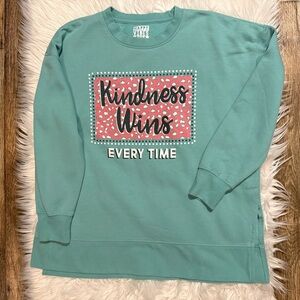Love & Pineapples Sweatshirt Women Graphic Pullover Size S Green Kindness Wins